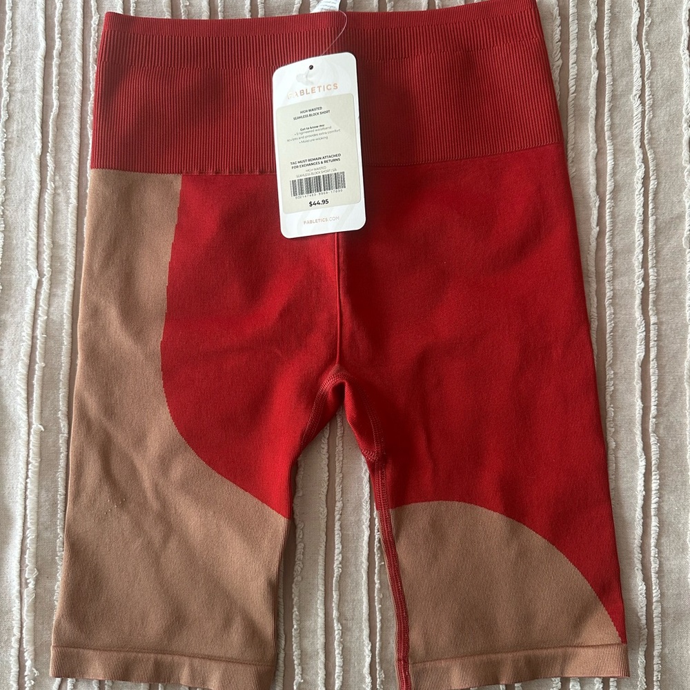 Fabletics Red and Tan Bike Shorts Performance Fit